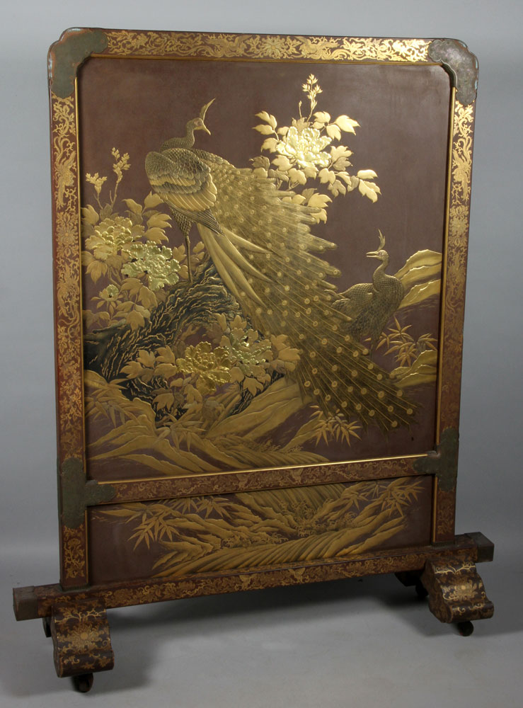 6168 19th C Japanese Lacquer Screen Gilt lacquer screen Japan