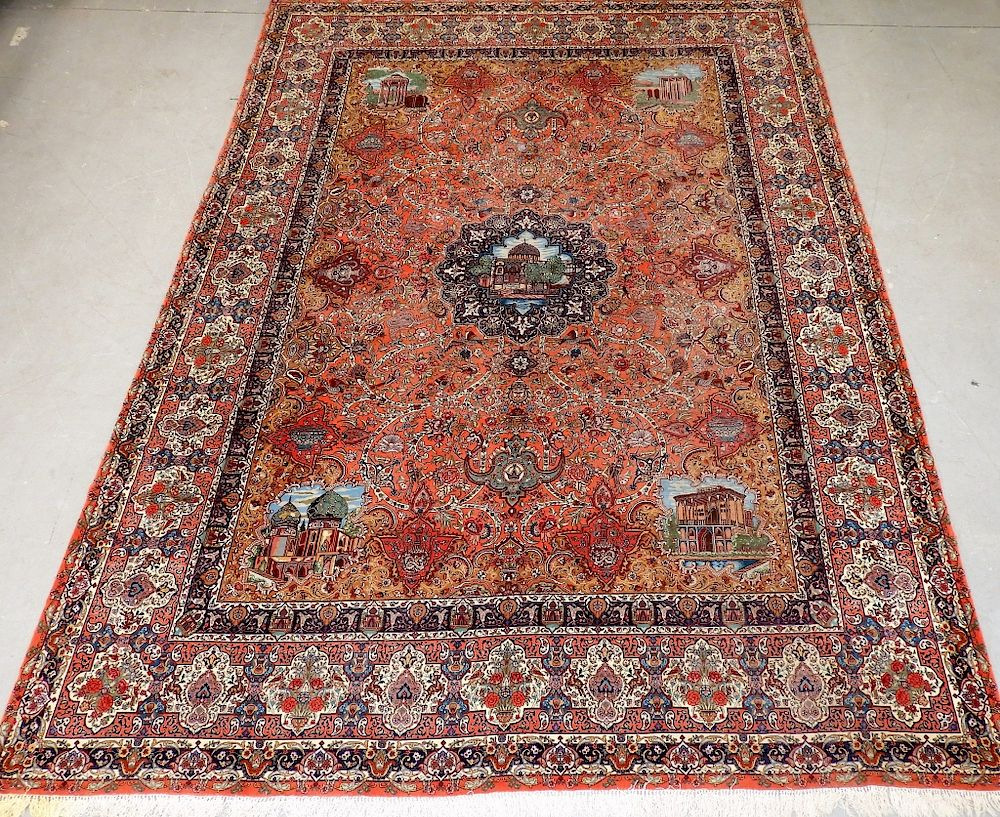 Persian Tabriz Silk Pictorial Room Size Carpet Rug Persia 20th