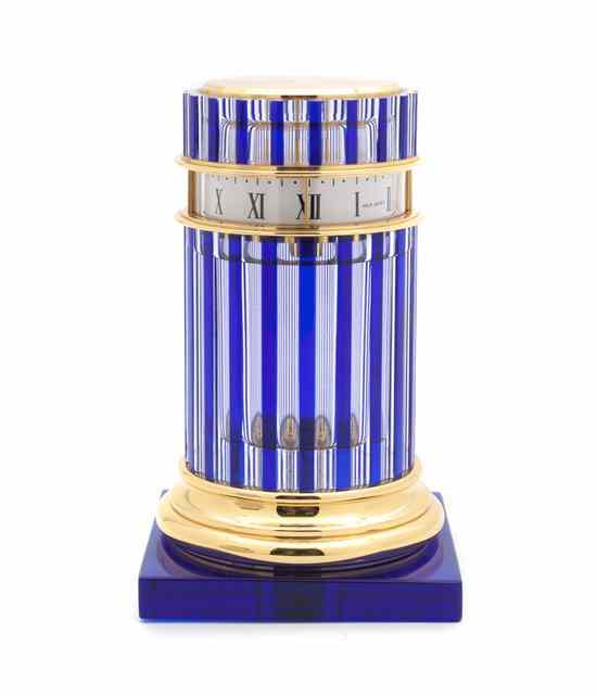 A Baccarat Cut Glass and Gilt Metal Mounted Desk Clock