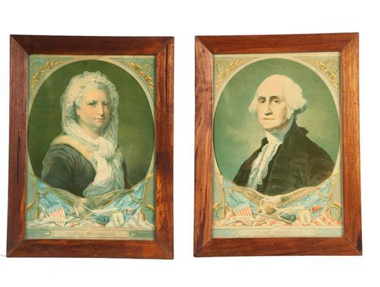 TWO CHROMOLITHOGRAPHS OF GEORGE AND MARTHA WASHINGTON Published by H