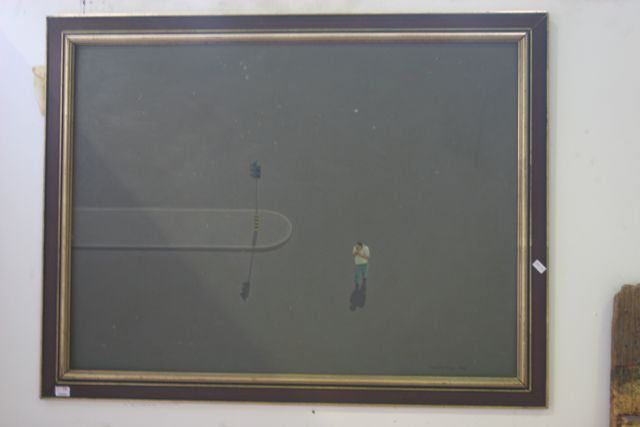 Leon Roubos Man and Traffic Light oil on masonite signed