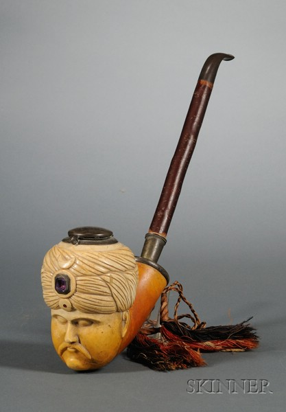 Large Carved and Jeweled Meerschaum Turk s Head Tobacco Pipe