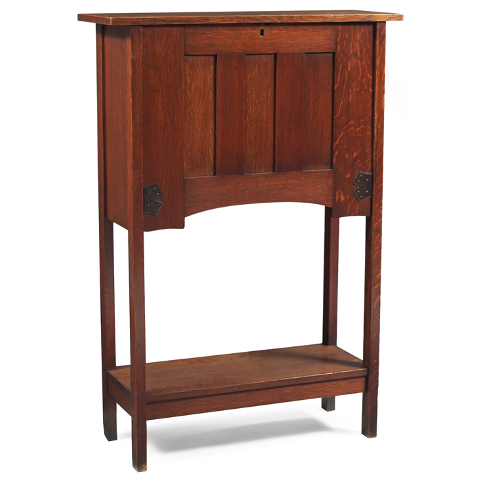 Unusual Gustav Stickley ladies desk 724 Japanese influenced paneled drop