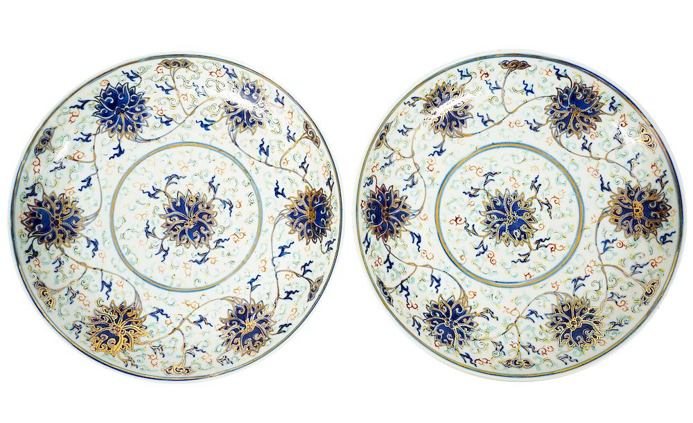 2 Chinese 19th C Lotus Plates w Guangxu Marks 2