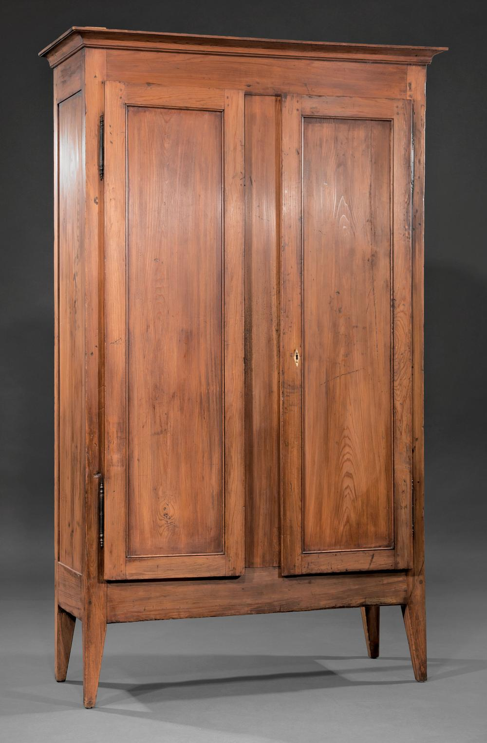 Acadian Carved Cypress Armoire early 19th c stepped cornice paneled