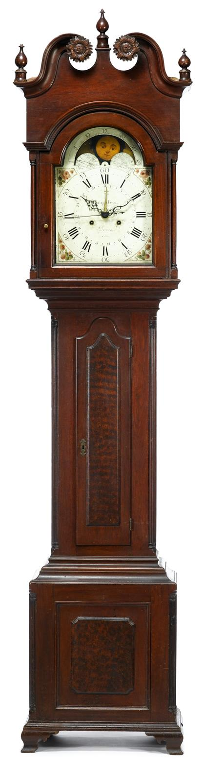 Chippendale walnut and grain painted tall case clock philip maus