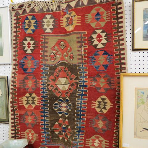 Flat Weave Persian Handmade Rug geometric designs red field 3