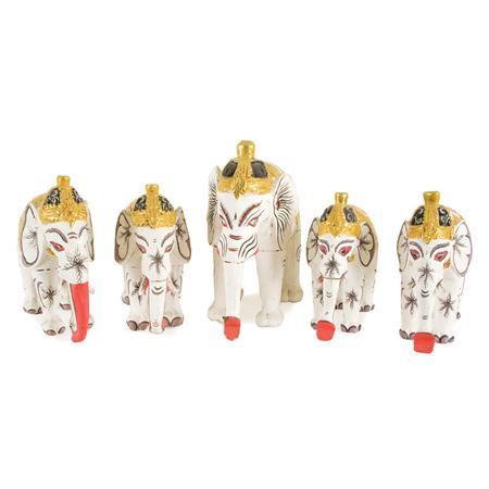 Set of Five Southeast Asian Carved and Painted Wood Figures