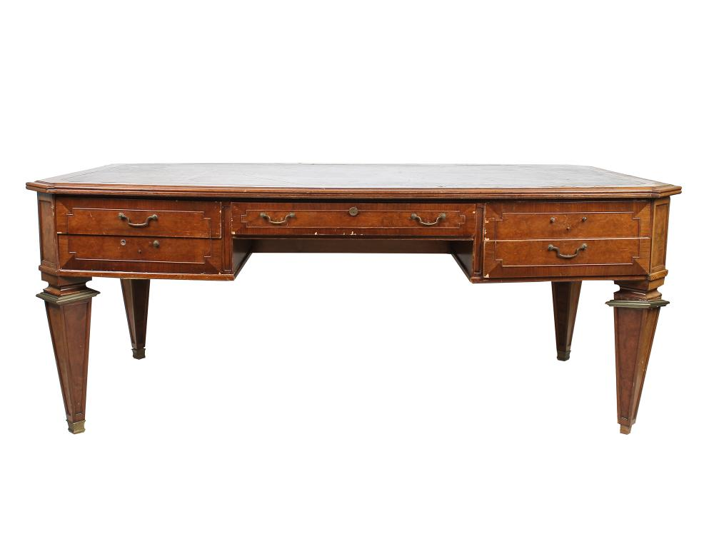 ITALIAN NEOCLASSICAL STYLE WALNUT VENEER DESKthe top with molded edges