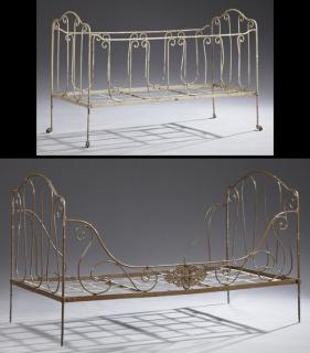 Two French Folding Iron Campaign Beds c 1900 both with