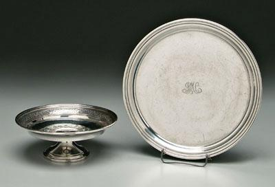 Two pieces Tiffany sterling round compote rose vine decoration quot