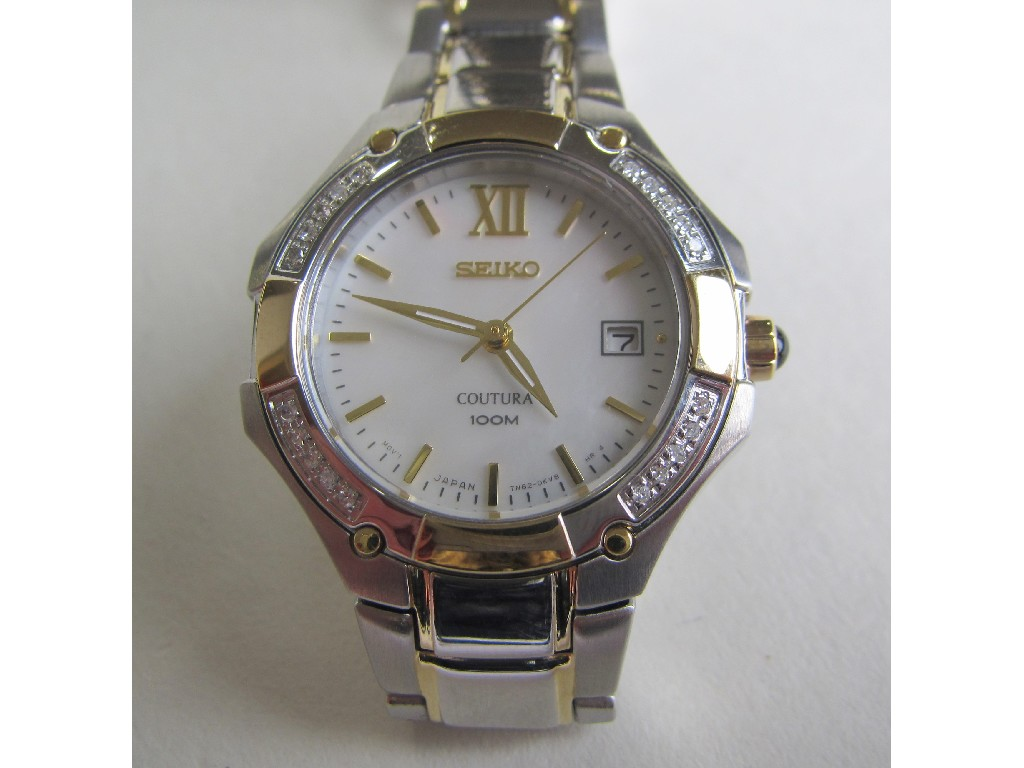 Ladies stainless steel Seiko wrist watch with MOP dial and