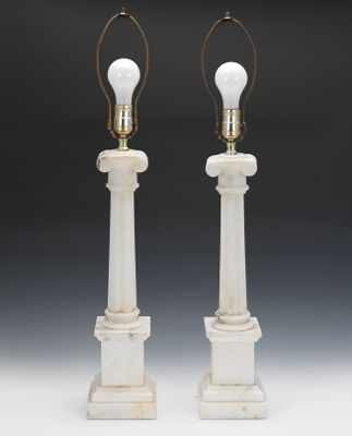 A Pair of White Marble Lamp Bases Glossy polished white