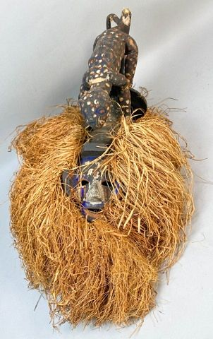 Dance Mask Yaka Congo Wood pigment fiber raffia A dance