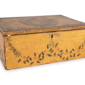 A Yellow Decoupage and Painted Schoolgirl s Box New England