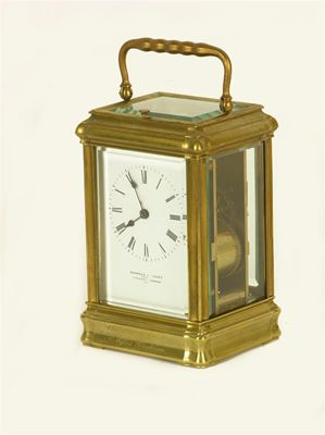 A French gilt brass gorge cased repeating carriage clock the