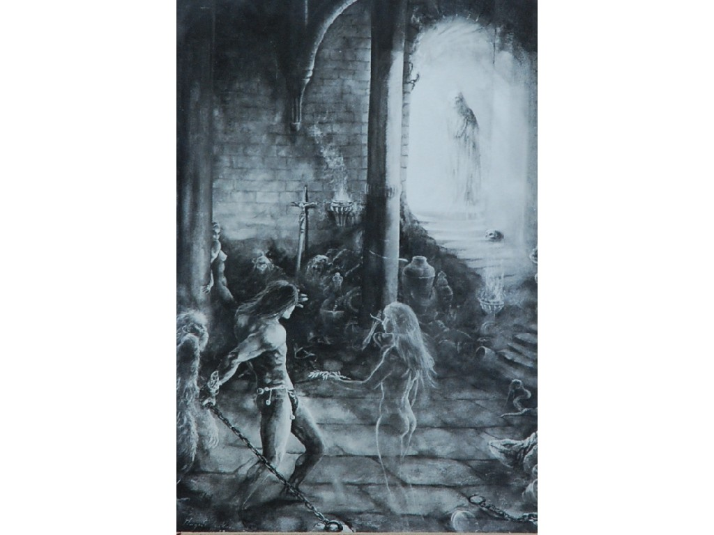 MARGARET JACKSON twentieth century DRAWING WITH HIGHLIGHT The Approach signed