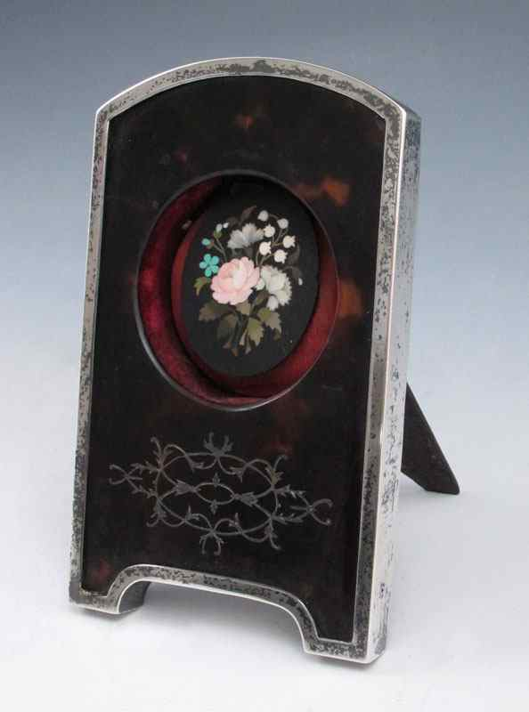 MICRO MOSIAC IN ENGLISH STERLING FRAME Inlaid floral design micro