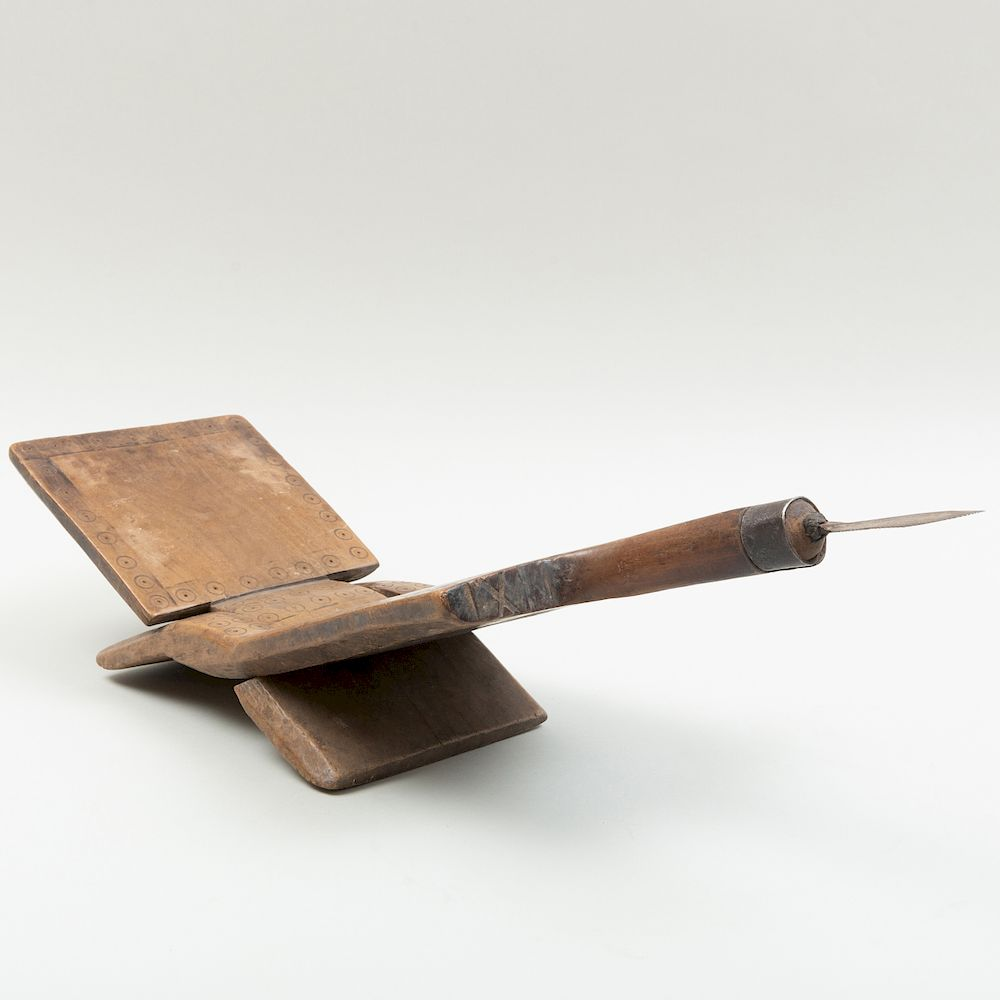 Zaramo Wood and Metal Seat Coconut Grater Tanzanian Carved with