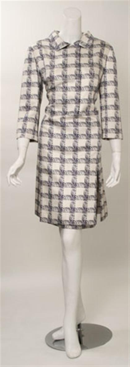 Givenchy couture white and navy silk tunic dress 1960s Silk