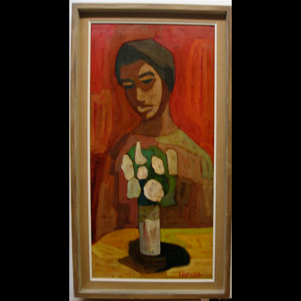 FIGURE WITH FLOWERS ALFIO RAPISARDI 1929 ITALIAN OIL ON BOARD