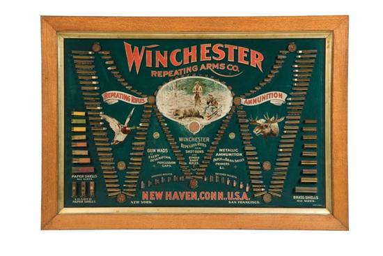 RARE WINCHESTER TRADE SIGN Model 1897 chromolithographed cardboard The Double