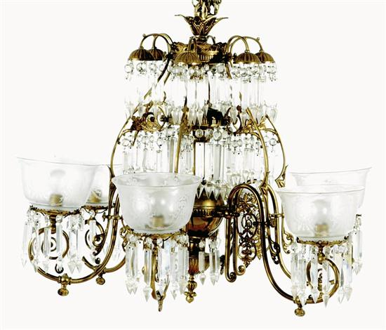Victorian gilt bronze and crystal six light chandelier circa 1870