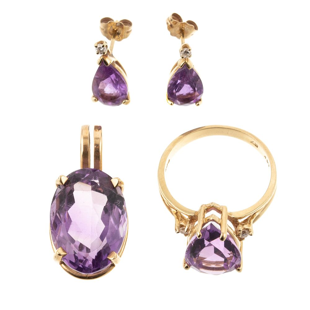 A Suite of Amethyst Jewelry in 14K 1 14K yellow