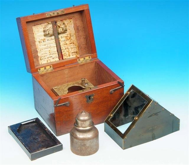 ARTIFICIAL HORIZON AN OXIDISED BRASS FRAMED INSTRUMENT unsigned complete with