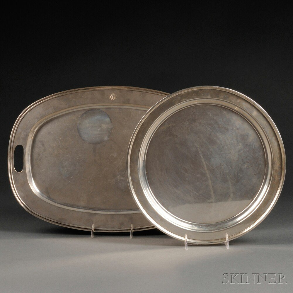 Two American Arts Crafts Sterling Silver Trays 20th century a