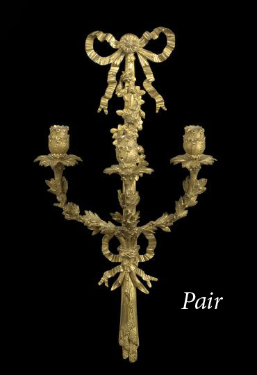 Pair of French Gilt Brass Three Light Bowknot Appliques second