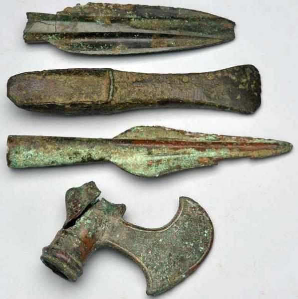 Lot of 4 Bronze Weapon Heads All four pieces are