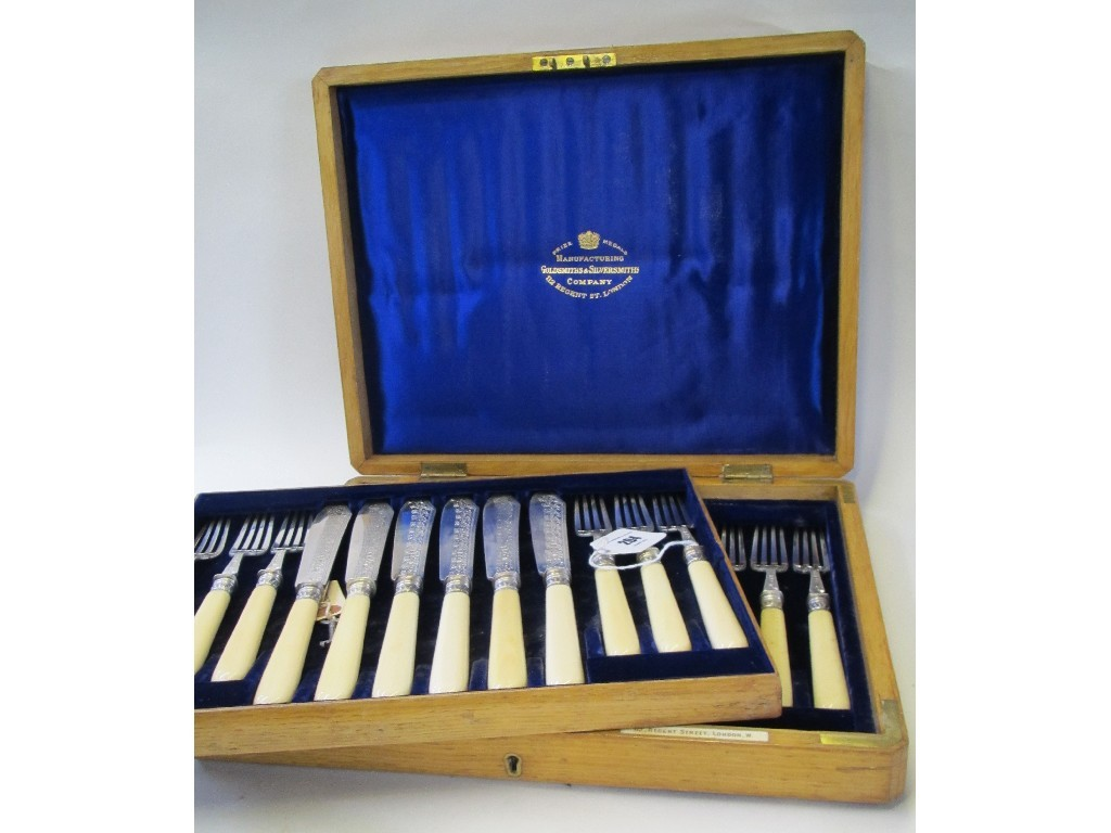 Cased twenty four piece silver and bone fish cutlery set