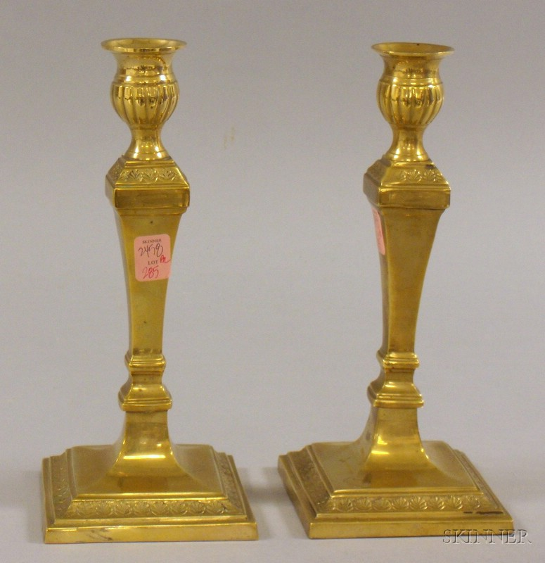 Pair of Early 20th Century Neoclassical style Brass Candlesticks and