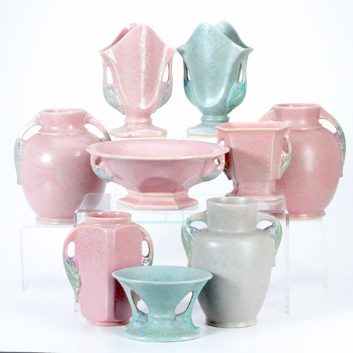 ROSEVILLE Nine Tuscany pieces in assorted pink gray and mottled