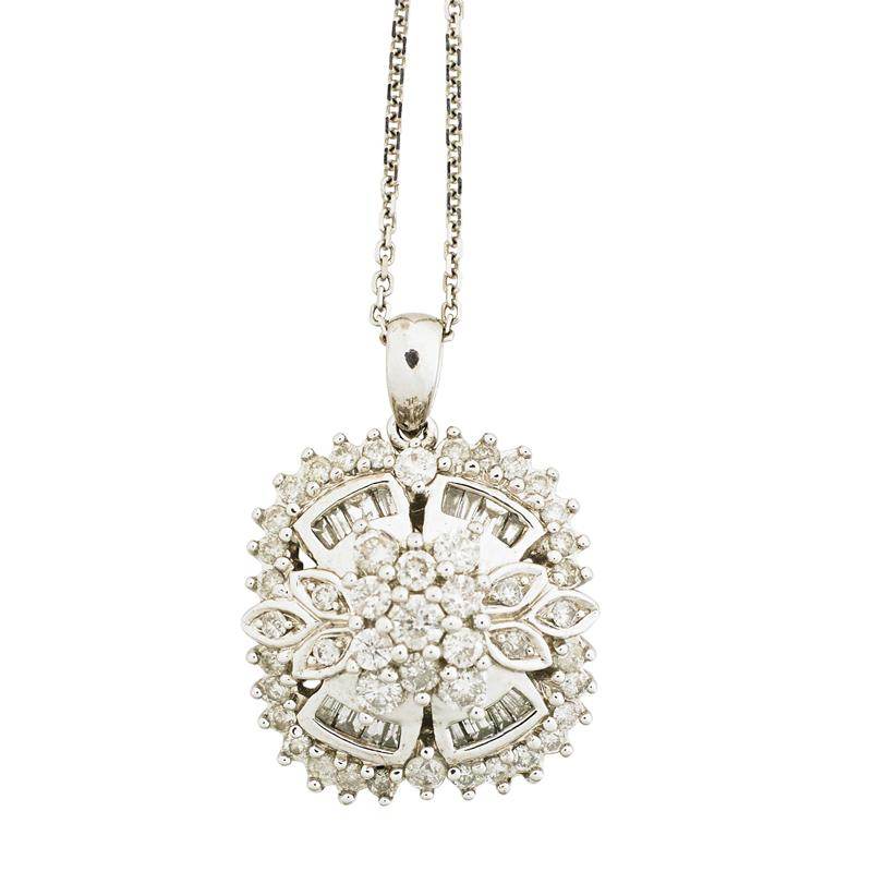 DIAMOND 14K WHITE GOLD CLUSTER PENDANT Condition Report