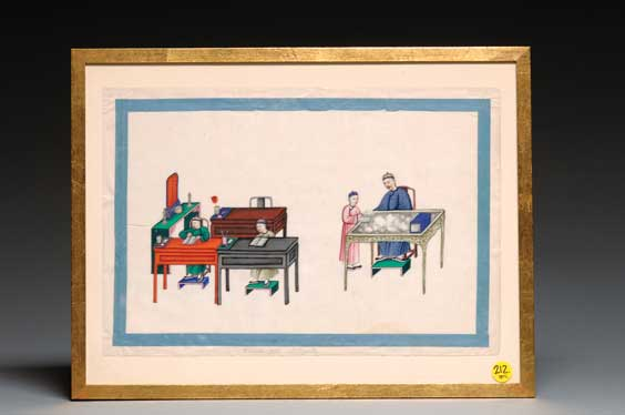 ANTIQUE PITH PAPER PAINTINGS Group of eight well rendered antique