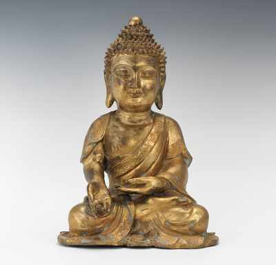 Gilt Bronze Seated Buddha Hollow cast bronze with applied gilt