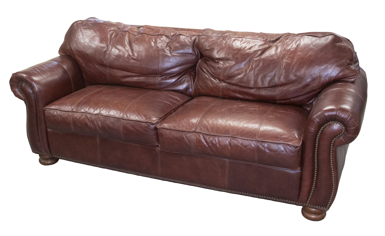 THOMASVILLE BENJAMIN LEATHER SOFA Brown Leather Upholstered Double Cushion Sofa