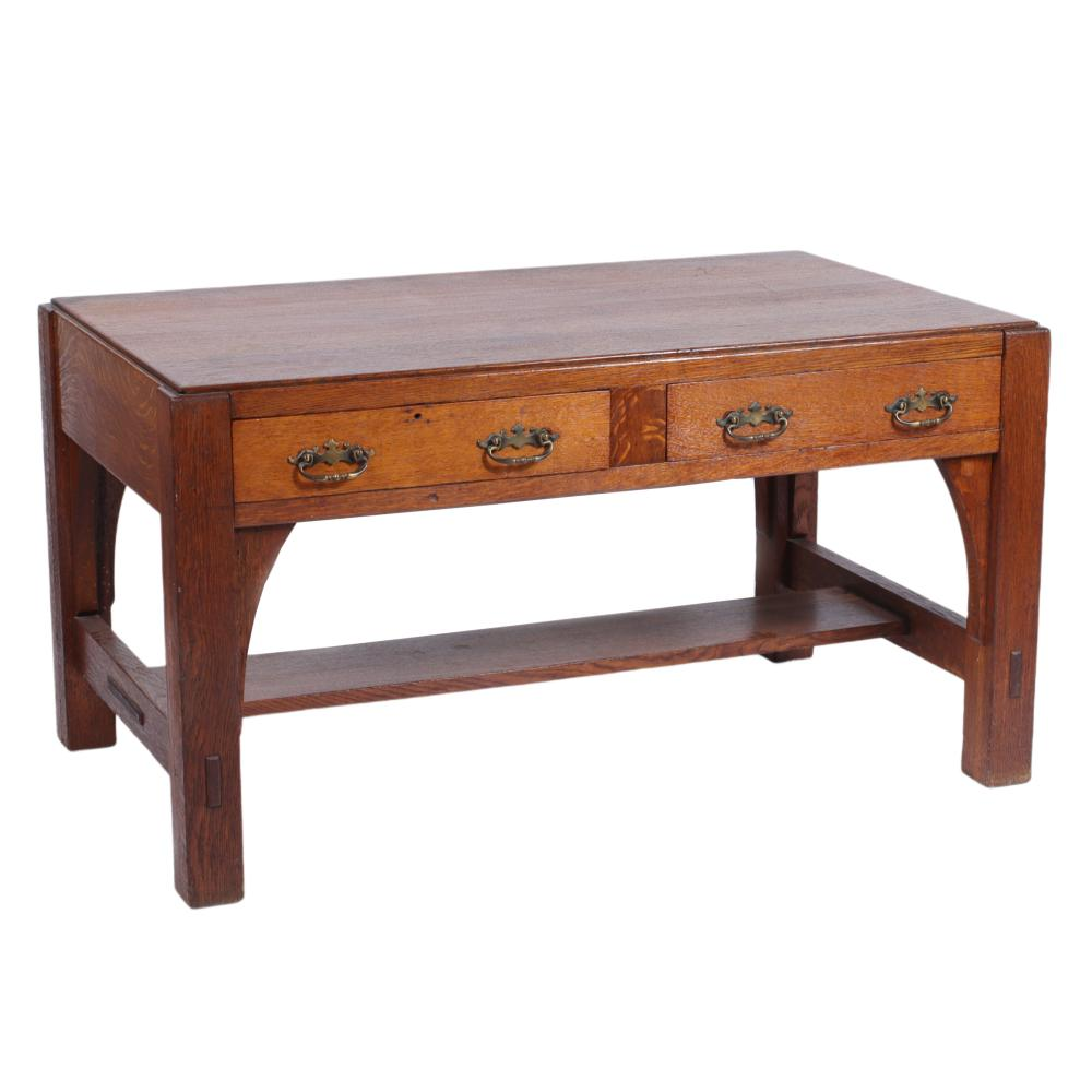 LIMBERT OAK LIBRARY TABLE 1162 RECTANGULAR TOP ABOVE TWO DRAWERS