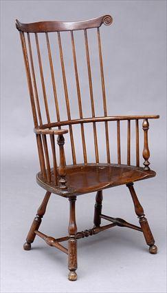 PENNSYLVANIA STAINED COMB BACK WINDSOR ARMCHAIR Formally a commode chair