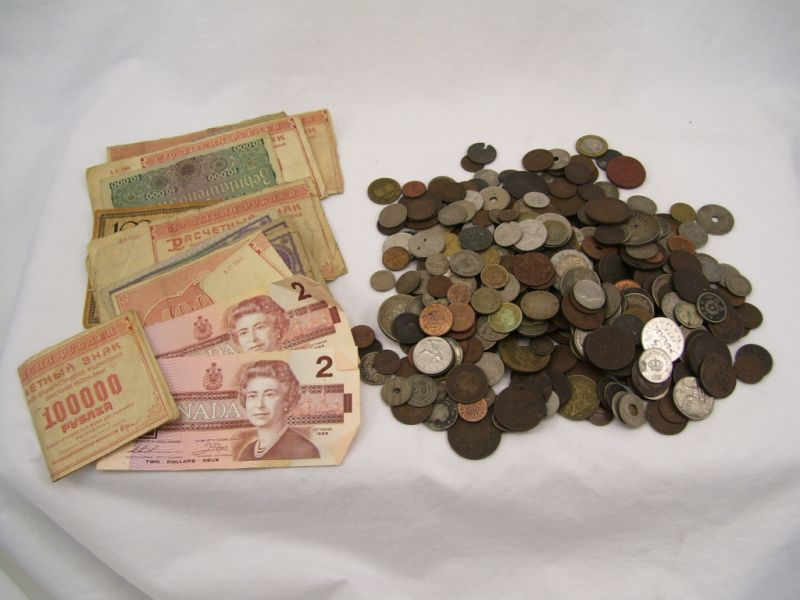 Foreign Coin Currency Lot Misc foreign coins and paper currency