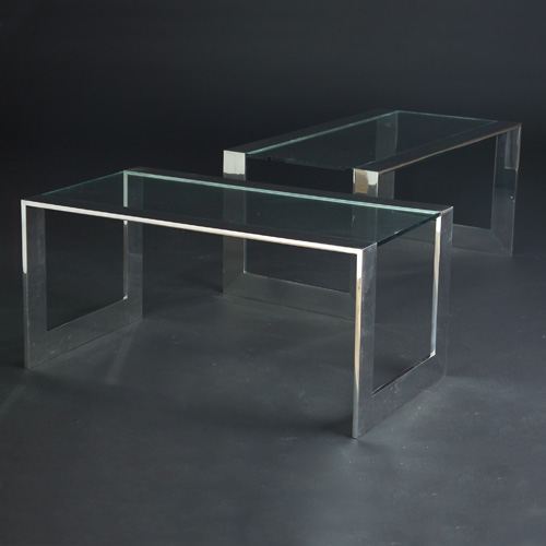 KARL SPRINGER Pair of U shaped end tables with open