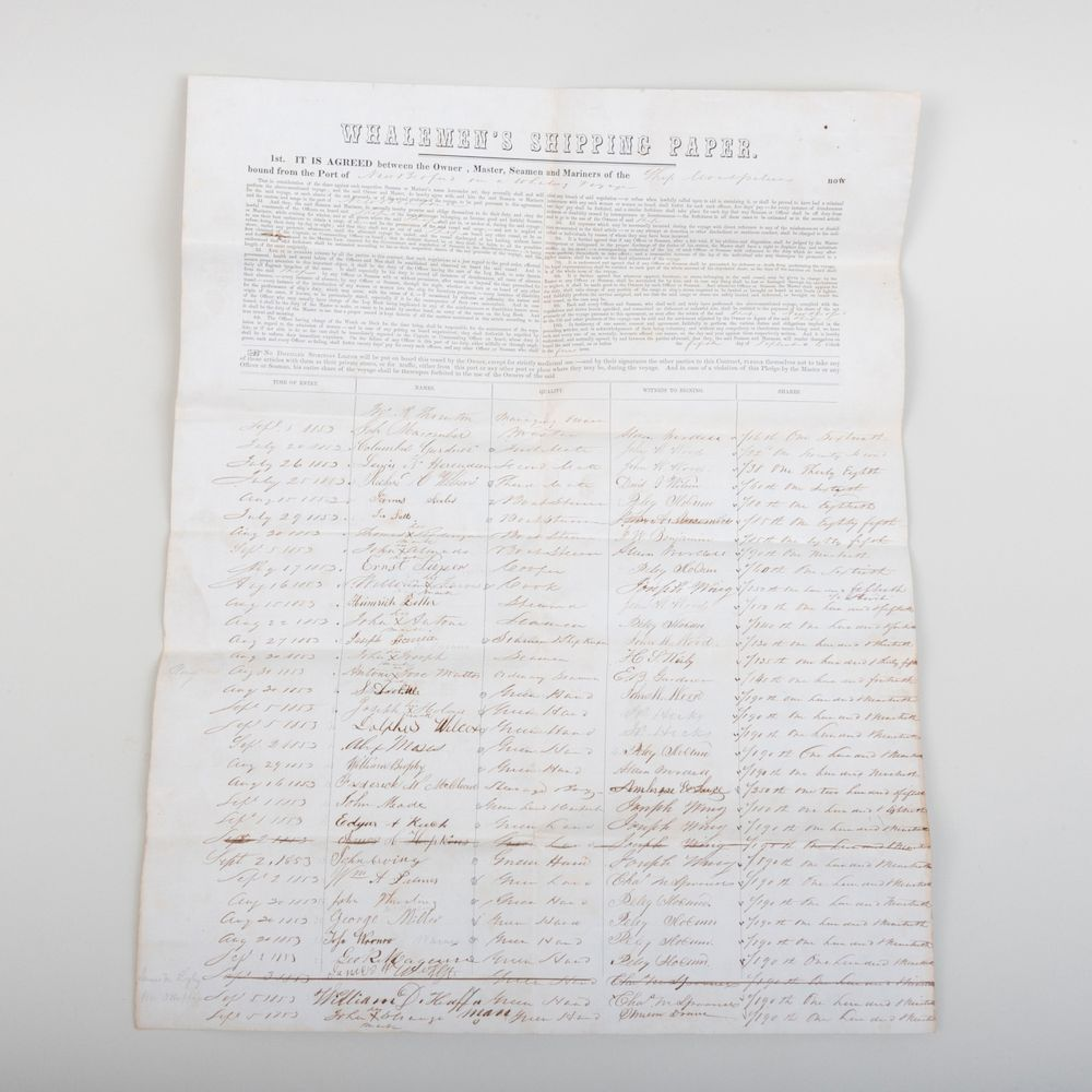 Whalemen s Shipping Paper Ship Montpelier s Crew List Sailing