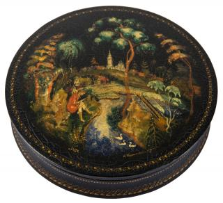 A SOVIET KEEPSAKE BOX OF BOY FISHING N TURIN PALEKH