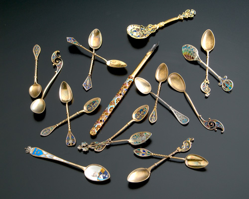 Silver and plique jour item collection 19th early 20th C