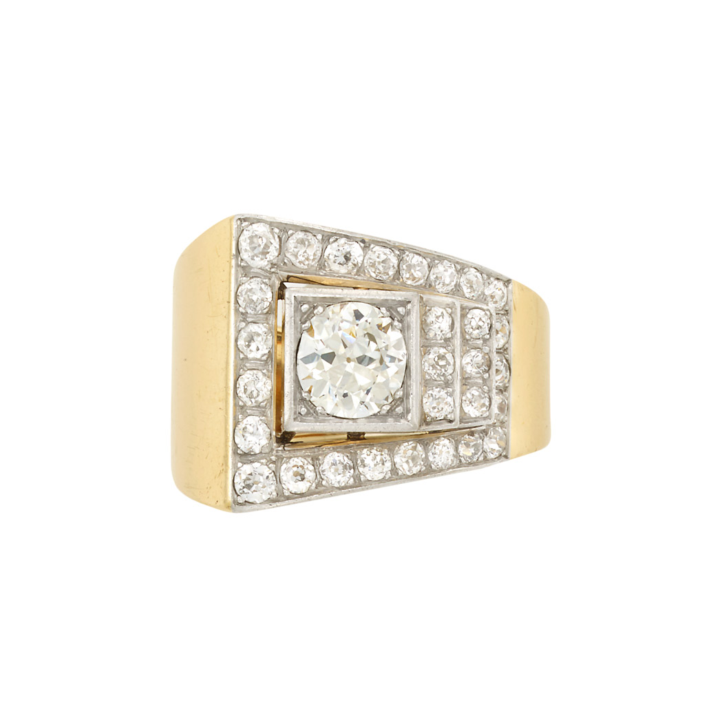 Gold Platinum and Diamond Ring France 18 kt one old