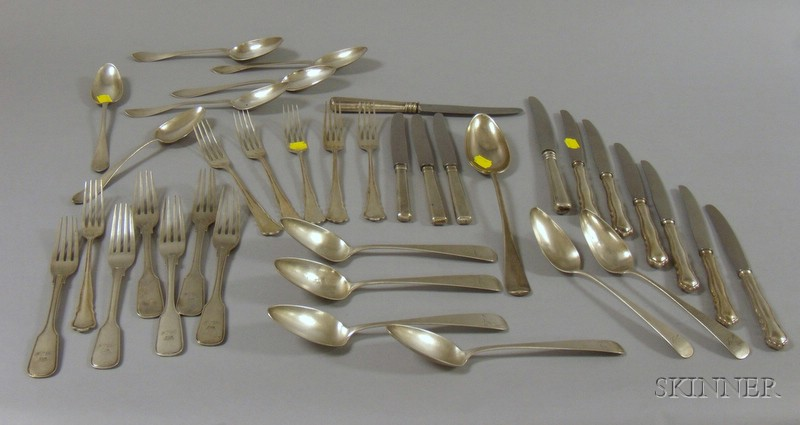 Group of Assorted Continental Silver Flatware twelve forks twelve place