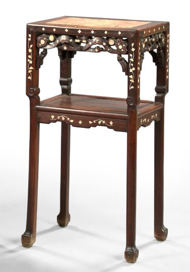 Tall South China Engraved Mother of Pearl Inlaid Rosewood Tiered