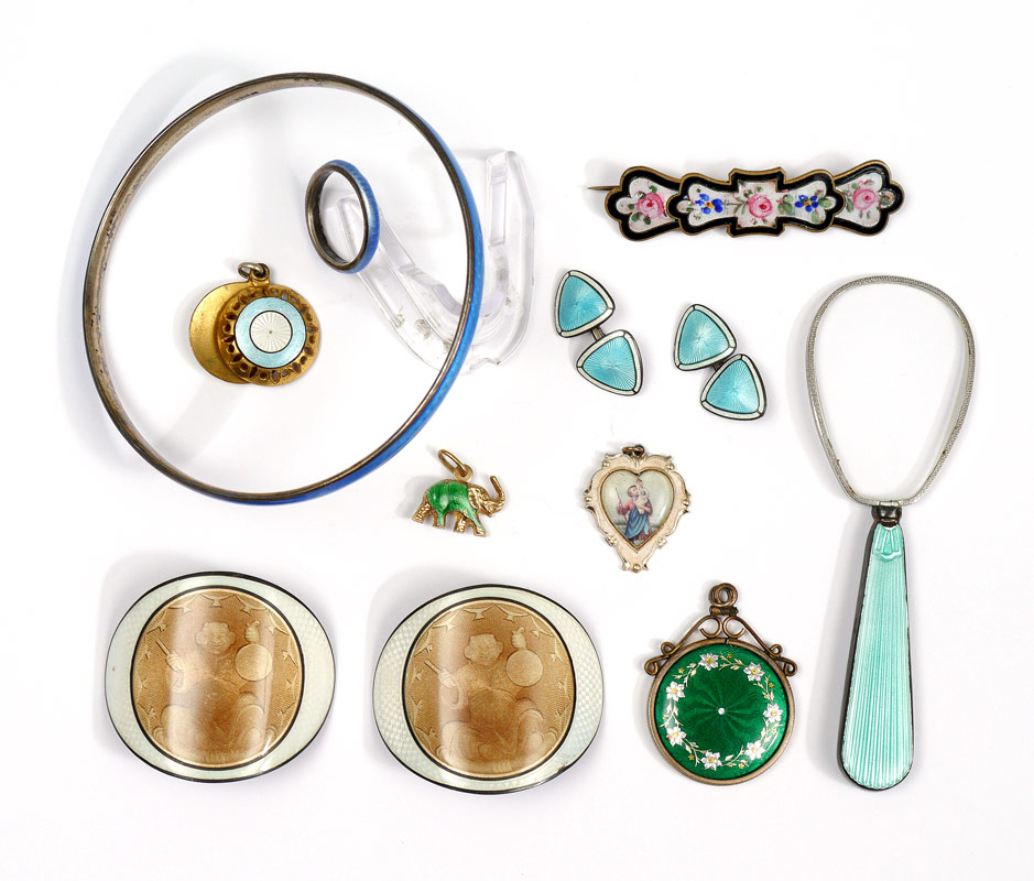 11 PIECE ENAMEL GUILLOCHE OBJETS DE VIRTU 12 pieces total